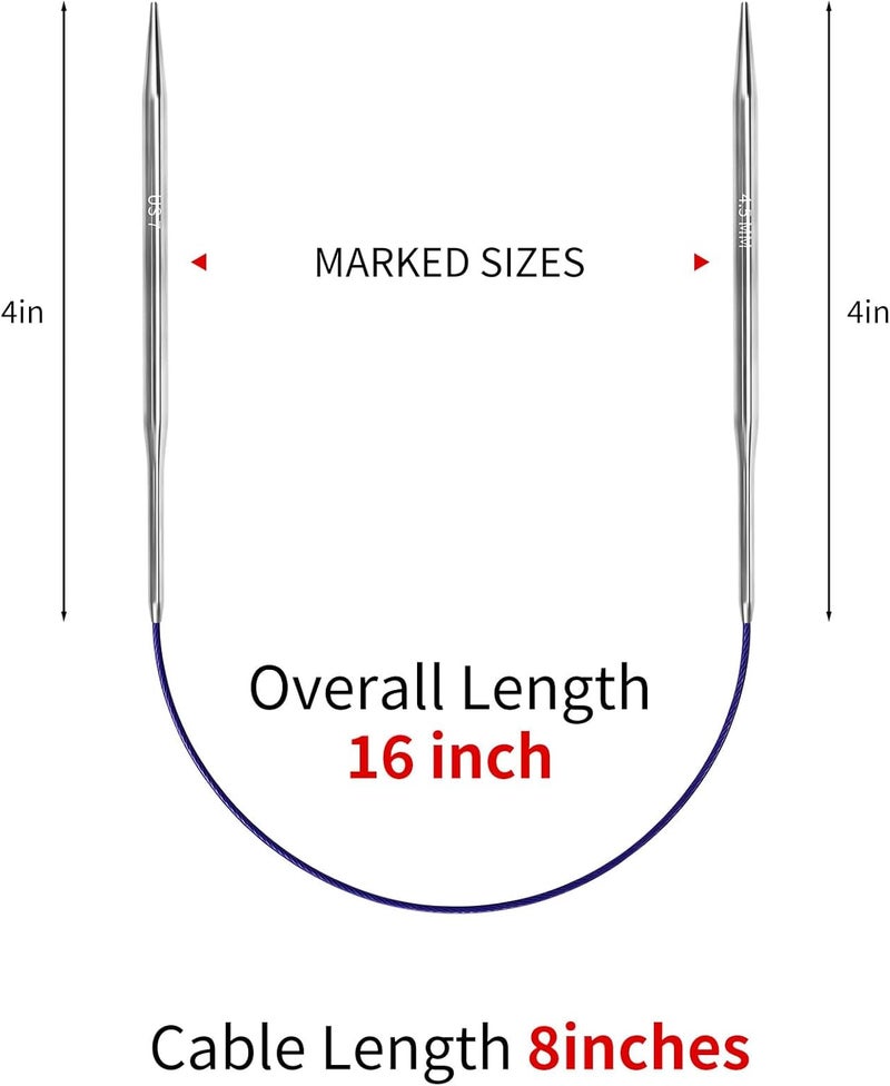 Soosui 4.5mm Circular Knitting Needles - 16-inch/40cm US7 Ergonomic Stainless Steel Set with Tangle-Free Cable and Smooth Joints, Ideal for Hats, Socks, and Sleeves - Image 2